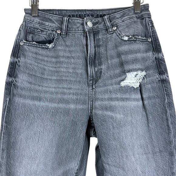 American Eagle Mom Jeans Womens 2 Gray Distressed High Rise Rigid Grunge 90s - Picture 4 of 9